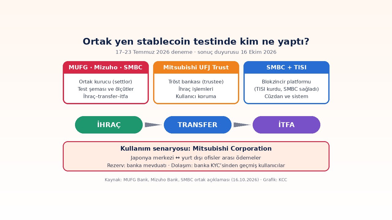 Ortak yen stablecoin testinde MUFG, Mizuho, SMBC, Mitsubishi UFJ Trust ve TISI’nin rolleri