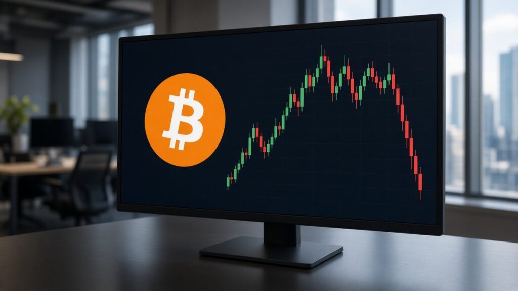 Ekranda Bitcoin logosu ve mum grafiği, kripto kulisleri 19 Ekim için temsili görsel