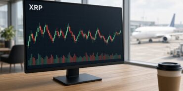 XRP mum grafiği ve hacim çubuklarını gösteren havalimanı salonundaki ekran, kripto kulisleri 27 Ekim temsili görsel