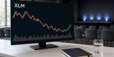 Kripto Kulisleri 28 Ekim: Nasdaq-100 Stellar’da, XRP’ye BNY 1 XLM mum grafiği ve hacim çubuklarını gösteren konferans basın odasındaki ekran, kripto kulisleri 28 Ekim temsili görsel