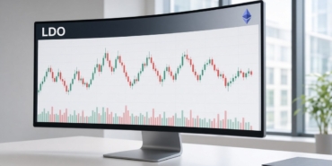Geniş ekranda LDO mum grafiği ve Ethereum logosu, Lido (LDO) için temsili görsel