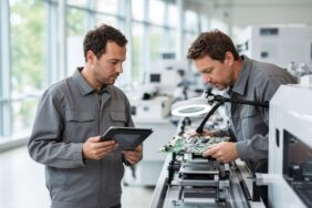 Almanya ve Nvidia’dan Endüstriyel Yapay Zeka İş Birliği 31 Almanya’da bir elektronik fabrikasında baskılı devre kartı üretim hattını kontrol eden mühendisler, endüstriyel yapay zeka için temsili görsel