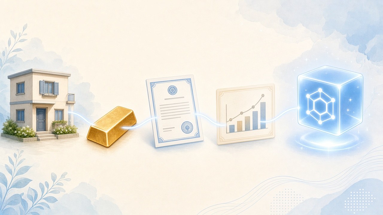RWA Coinleri Yeniden Gündemde: ONDO, LINK ve Tokenizasyon Sektöründe Neler Oluyor? 3 Ev, altın, tahvil ve hisse grafiğinin bir tokene bağlanması