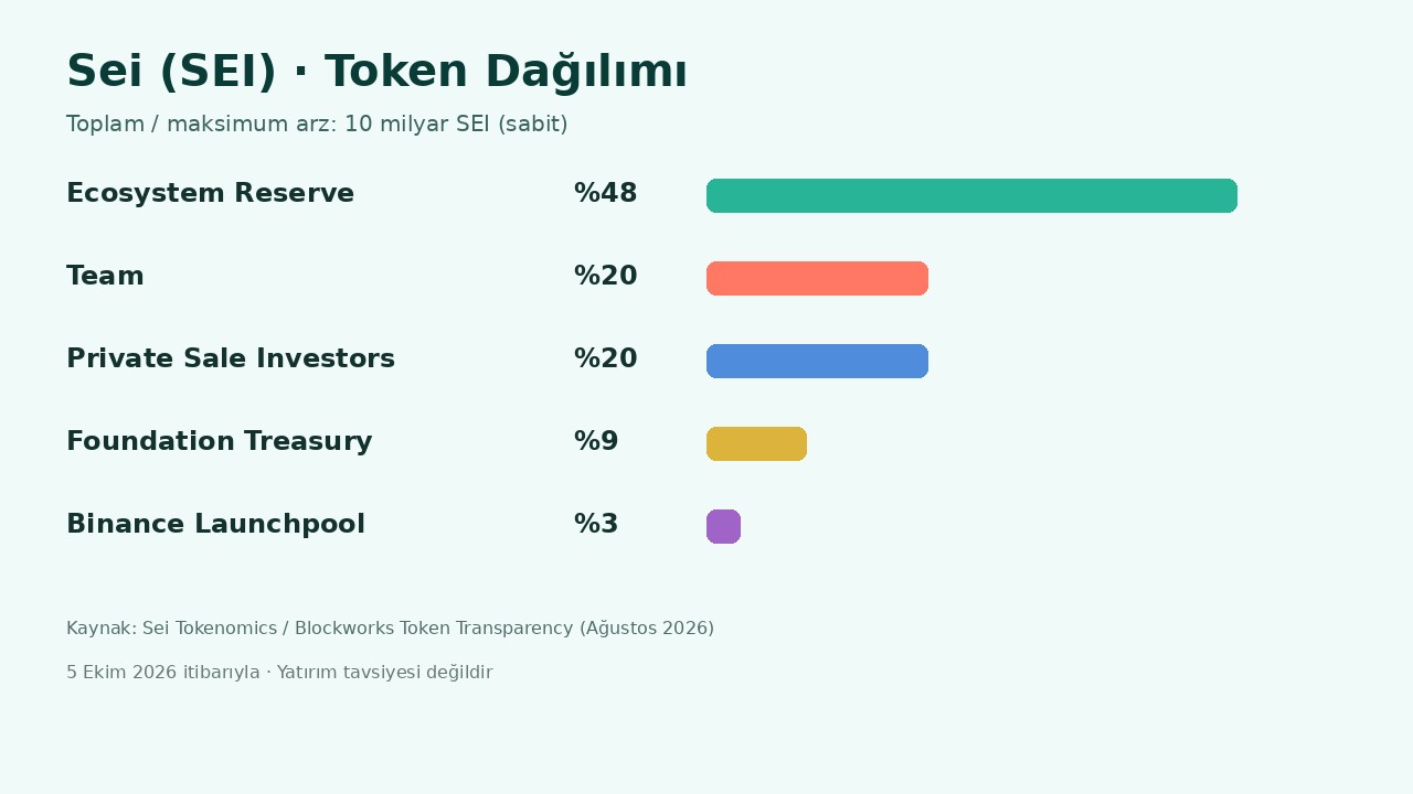SEI coin Nedir? Sei Ağı, Tokenomics ve Kilit Açılımları 1 SEI coin token dağılımı infografiği