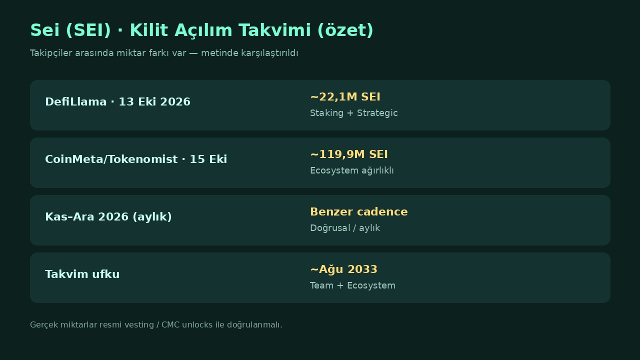 SEI coin Nedir? Sei Ağı, Tokenomics ve Kilit Açılımları 2 SEI coin kilit açılım özeti — takipçi site çelişkisi