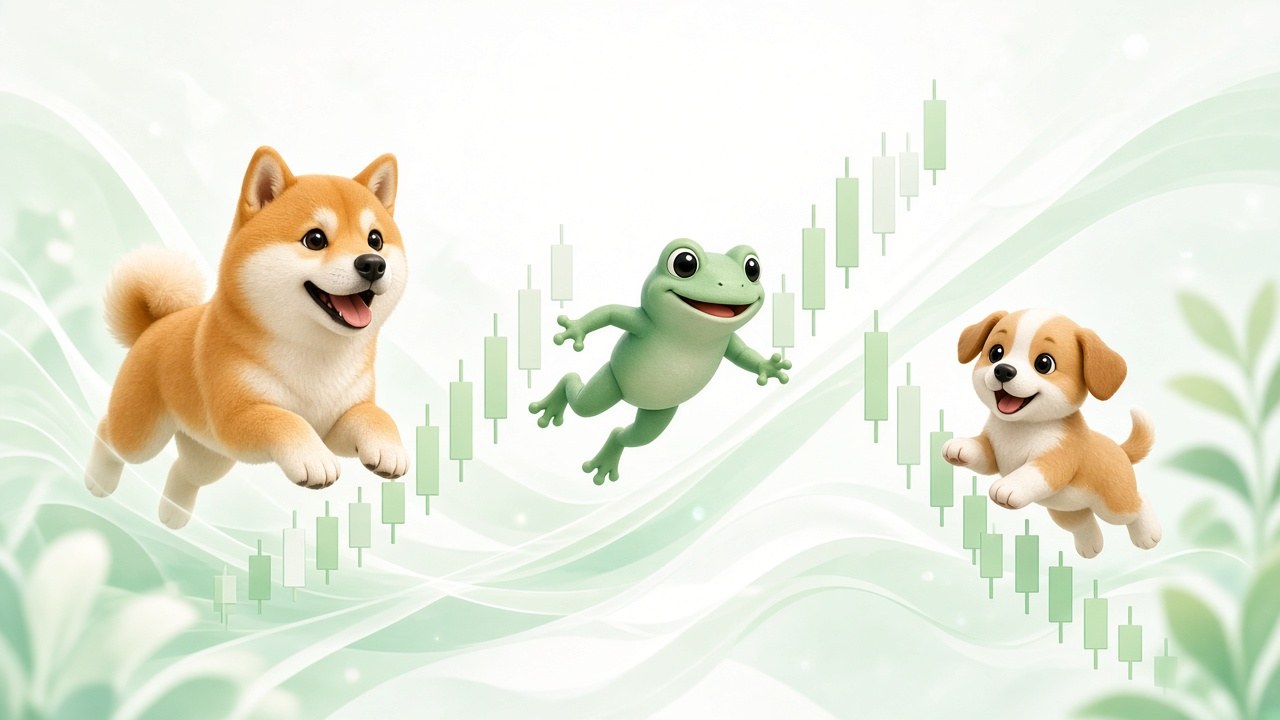 Meme Coinler Geri mi Dönüyor? DOGE, SHIB, PEPE, BONK ve FLOKI'de Neler Oluyor? 2 Shiba, kurbağa ve köpek figürleriyle meme coin piyasası