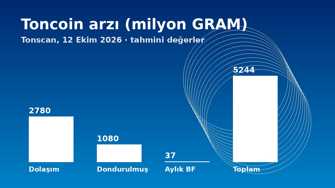 Toncoin dolaşımdaki, dondurulmuş ve toplam arz grafiği