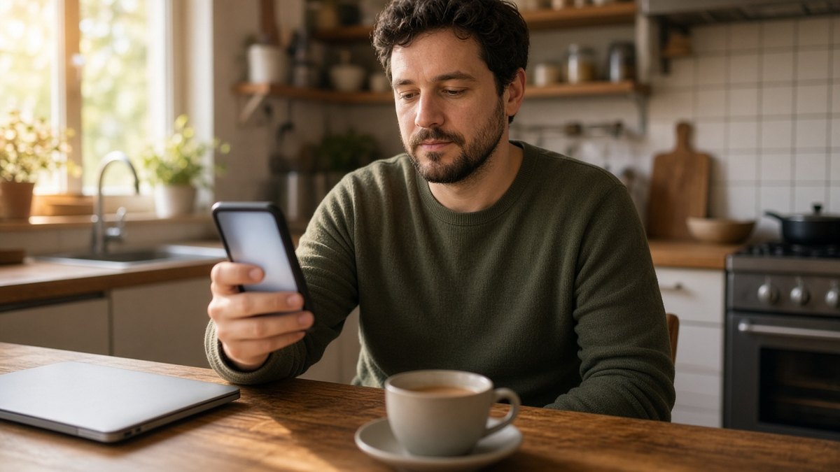 Yapay Zeka Ajanları ABD Bankalarında Erişim Engeline Takıldı 3 Evde mutfak masasında oturan bir kişinin, yapay zeka ajanının giriş isteğini akıllı telefonundan onayladığı an, temsili görsel