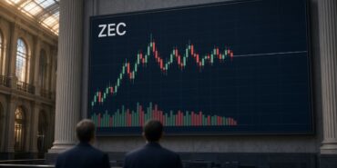 Zcash ETP Euronext’te İlk Gün Askıya Alındı, Aynı Gün Açıldı 1 Bir Avrupa borsa salonundaki büyük ekranda ZEC yazılı mum grafiğinin son yeşil ve kırmızı mumlardan sonra durduğu ve hacim çubuklarının kesildiği an, ilk gün askıya alınan CoinShares Zcash ETP için temsili görsel