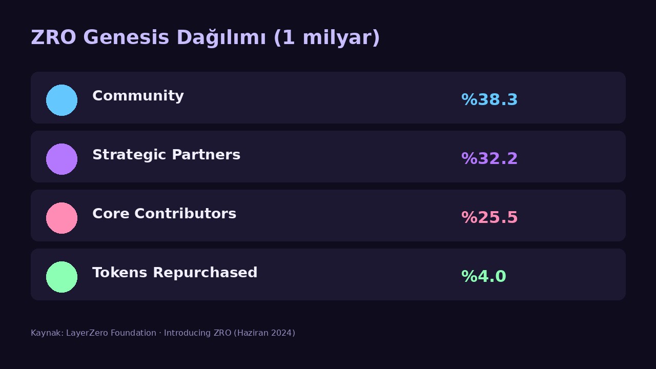 LayerZero (ZRO) Nedir? Omnichain Protokol, Tokenomics ve Kilit Açılımları 1 LayerZero genesis token dağılımı infografiği